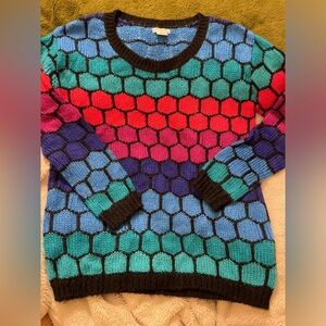 Beautifully Knit Hexagonal Patterned Multicolor Sweater